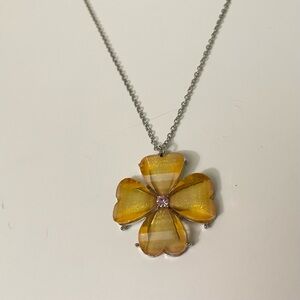 Four Leaf Clover Lucky Pendant Necklace Honey Gold Resin
